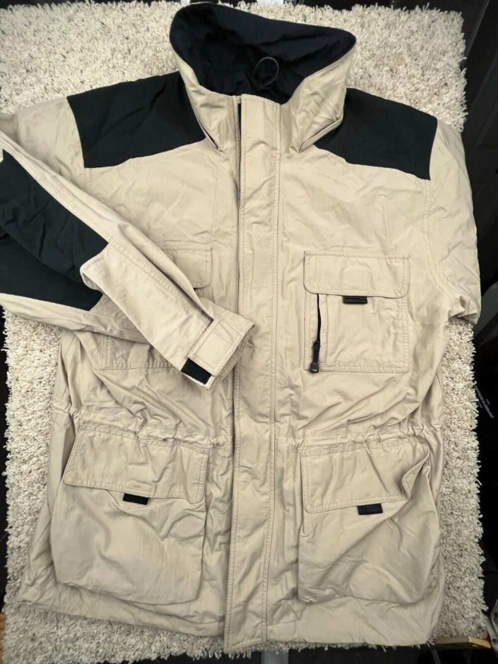 Eddie Bauer Full Zip Jacket XL Beige Nylon Polyester Winter Packable Pockets